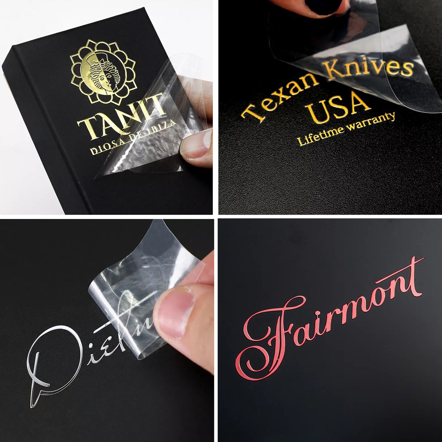Metallic and UV Transfer 3D Logo labels for samples